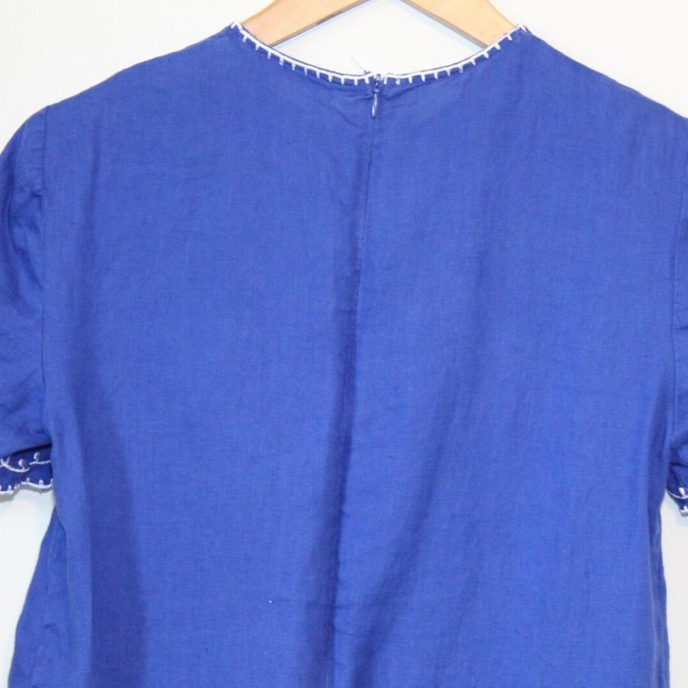 Zara Embroidered Floral Shift Linen Dress Blue White Women's Size Small H12693 - Picture 8 of 11